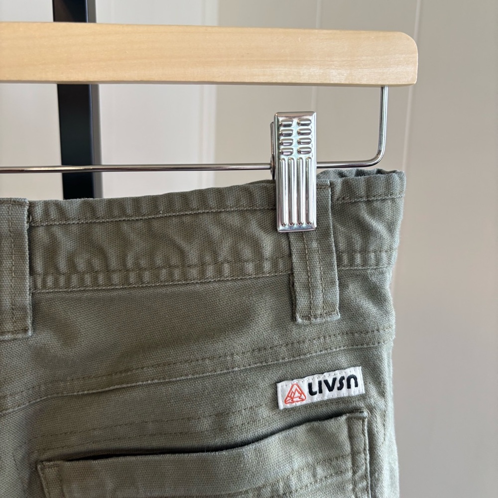LIVSN Green Organic Cotton Blend Outdoor Chore Roll Tab Leg Pant Men 31x30 *NOTE